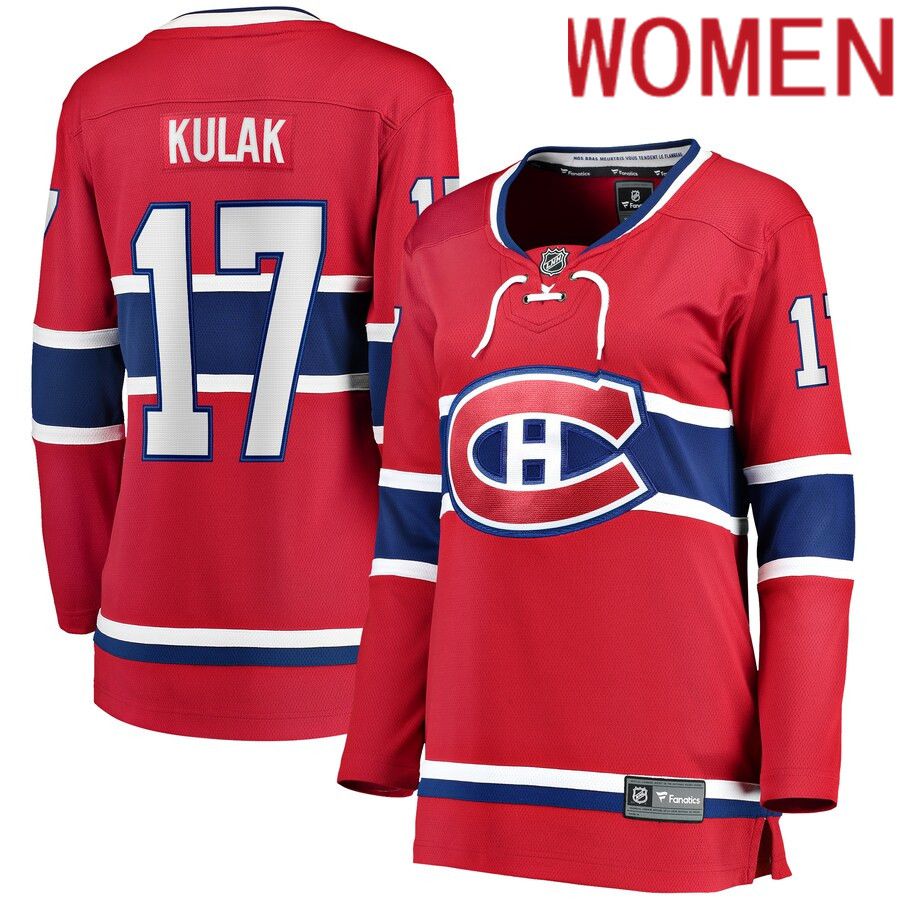 Women Montreal Canadiens #17 Brett Kulak Fanatics Branded Red Home Breakaway Player NHL Jersey
